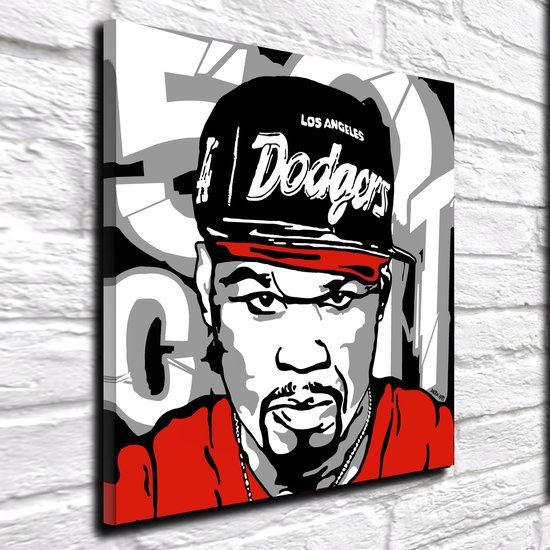 Pop Art 50 Cent - Canvas Print - op dennenhouten kader - 60 x 60 x 2 cm - Wanddecoratie