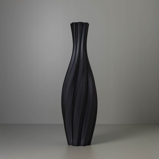 Slimprint Vloervaas TWIST, Mat Zwart, 15.2 x 50 cm, Hoge Decoratieve Vaas voor Droogbloemen, Gerecycled Kunststof