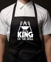 Keukenschort Zwart | 65x90cm | KING OF THE GRILL | 100% katoen | Schort / Keukenschorten | Verjaardags cadeau | BBQ - VADERDAG - MOEDERDAG