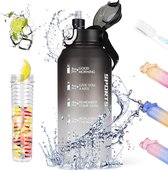 Sports Water Bottle, 2 L, Water Bottle with Straw and Fruit Holder, BPA-Free, Leak-Proof, Sports Bottle with Time Mark, Water Bottle for Carbonated Drinks, Suitable for Fitness, Yoga