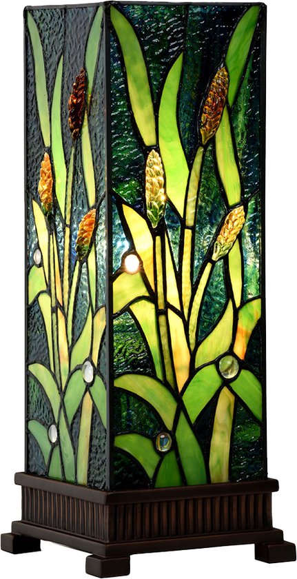 HAES DECO - Tiffany Tafellamp 18x18x45 cm Groen Glas Tiffany Bureaulamp