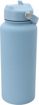 Thermos Drinkfles - Isolerende Waterfles met Draaibare Drinktuit - Houdt Koud Drinken Écht KOUD - Steel Blue - Drinkfles voor Volwassenen met Handvat - 1 liter inhoud - Staal Blauw