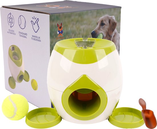 Pet Perfect Treat Dispenser - Honden speelgoed - Automatische Ballenwerper - Incl. Verzwaarde Tennisbal