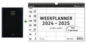 Agenda Brepols 2024-2025 - 16 MOIS - Bretime LIMA - Aperçu quotidien - Zwart + MGPcards - Planificateur hebdomadaire 2024-2025 - 14 Mois