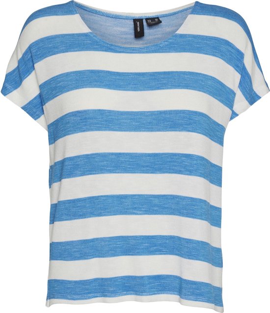 Vero Moda T-shirt VMwide Stripe SL Top Ga Jrs Noos 10190017 Ibiza Blue/ Blanc White Taille Femme - M