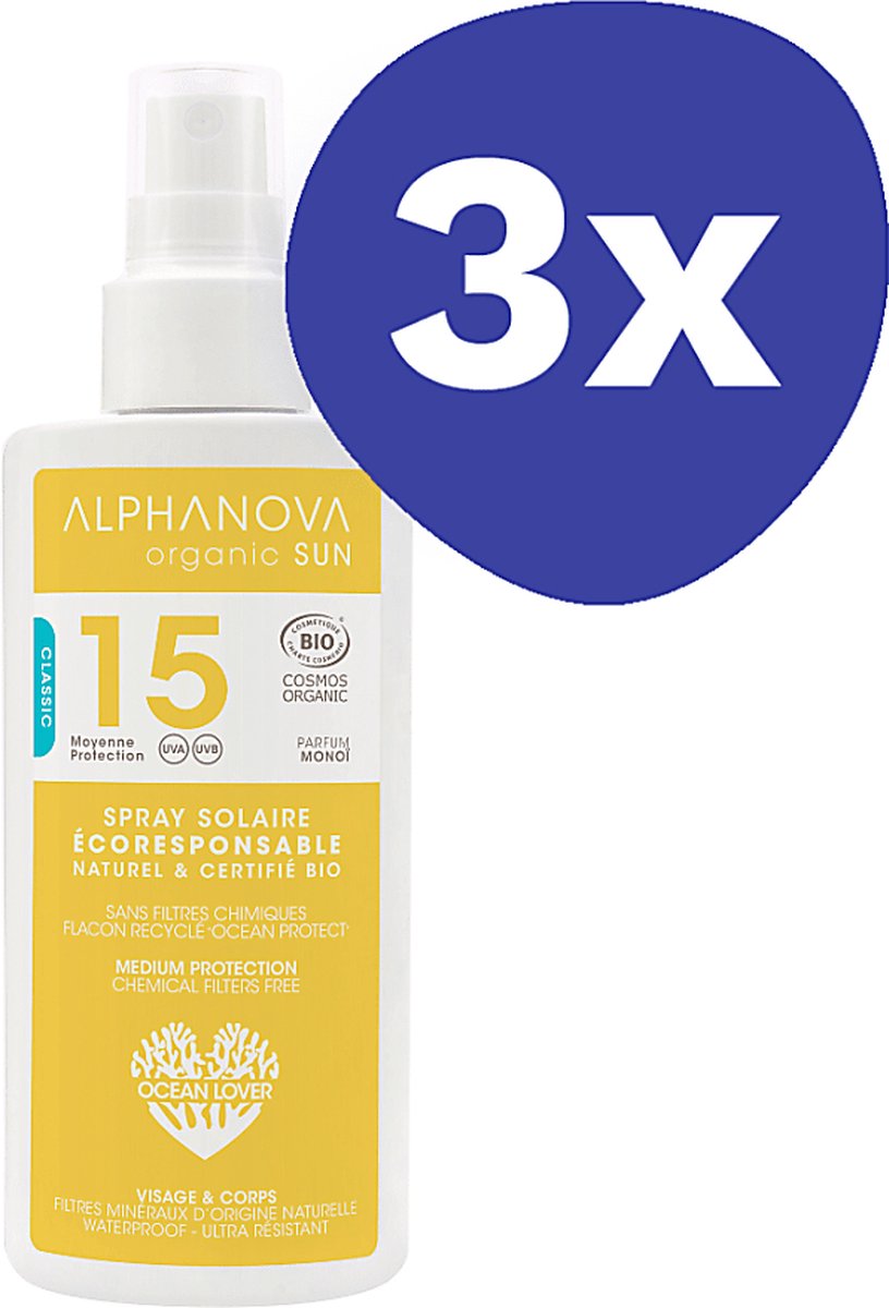 Goedkoopste Alphanova Sun BIO SPF 15 Zonnebrand Spray (3x 125g