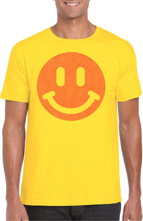 Bellatio Decorations Verkleed shirt heren - smiley - geel - carnaval/foute party - feestkleding XXL