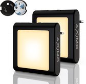 AXIMO Nachtlampje voor Stopcontact LED Zwart - 2 stuks - Dag en Nacht Sensor en Dimmer - Nachtlamp Voor Kinderen en Volwassen - Warm Wit - Babykamer