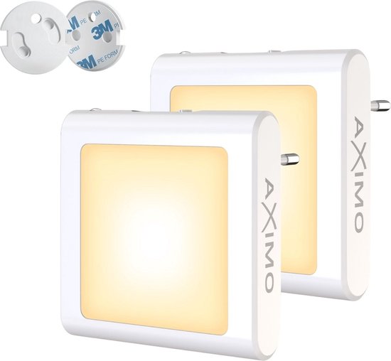 AXIMO Nachtlampje voor Stopcontact LED Wit - 2 stuks - Dag en Nacht Sensor en Dimmer - Nachtlamp Voor Kinderen en Volwassen - Warm Wit - Babykamer