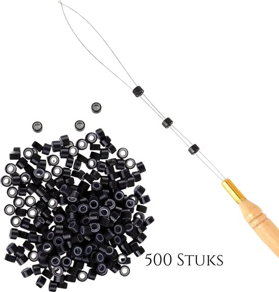 Thef - Set 500 Micro Anneaux - Micro Ring Loop Needle - Extensions de cheveux- Extension de cheveux - Coiffure - Zwart