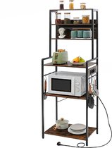 IN-HOMEXL Armoire de cuisine Velon - Chariot de cuisine - Etagère de rangement - Etagère de boulangerie avec prise - Industriel - Bois/Métal - 60x40x172 cm