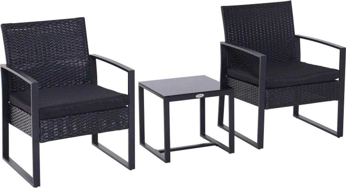 Balkonset 2 personen - Tuinset - Bistroset - Zwart - 3 delig - Tuintafel en 2 stoelen - 2 personen - Gecoat staal - Onderhoudsvrij staal