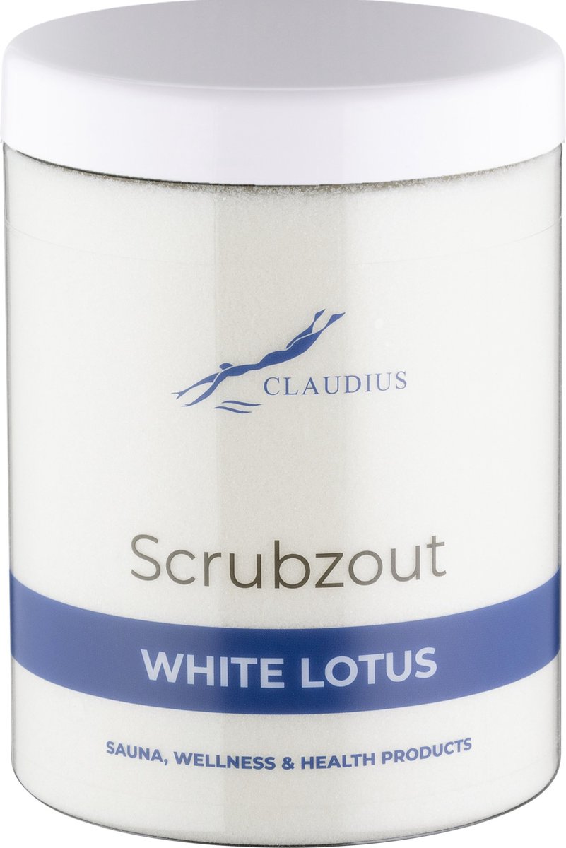 Goedkoopste Scrubzout White Lotus in handige pot - 1250 gram - met witte deksel - Hydraterende Lichaamsscrub