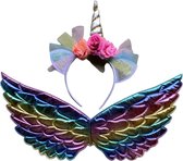 Regenboog vleugels + haarband - Verkleedkleding kinderen - Eenhoorn roze - Verkleedkleding meisje - Unicorn glitter - Haarband - Vleugels