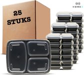 Home X - Meal prep bakjes - 25 Stuks - 3 compartimenten - Vershouddoos - Vershoudbakjes - mealprep - Lunchbox - Plastic bakjes met deksel - BPA vrij - 1L - Magnetron bakjes met deksel - diepvriesbakjes