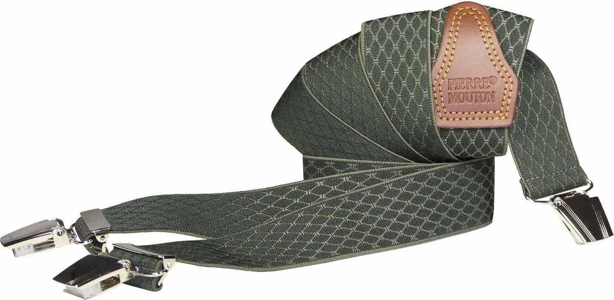 Pierre Mouton Diadème Bretel - Bretels - Volwassenen - Heren - Groen - 140cm - 3 brede clips - XL - XXL