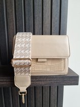 Michelle Bags & Accessories - compact schoudertas - crossbody tas - dames - cadeautip - beige - croco - print - stoffen schouderriem