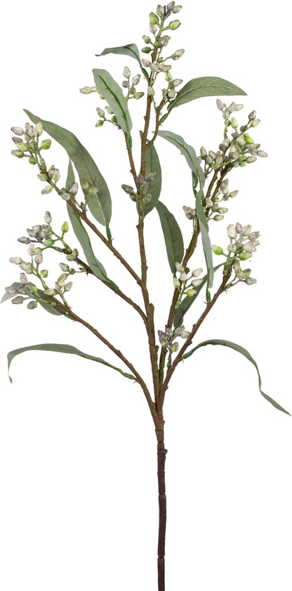 Greenmoods Kunstplanten - Kunstplant - Kunsttak - Eucalyptus - Bes - Zijde - Grijs - 78 cm
