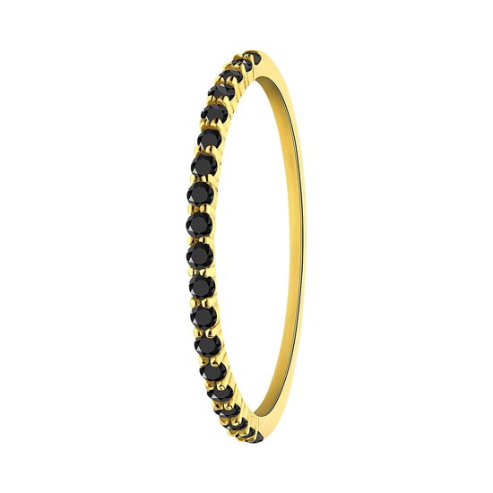 Lucardi Dames 14 karaat geelgouden ring met zwarte zirkonia - Ring - 14 Karaat Goud - Geelgoud - 16 / 50 mm