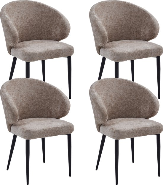 Colenis® - Chaise de salle à manger Ruby - Set de 4 - Taupe - Chenille - Design