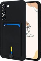 Silicone Hoesje Geschikt voor: Samsung Galaxy S21 FE - Push-pull Case met Pasjeshouder - TPU Hoes Met Vakje Voor Pasje - Card Case Back Cover - Zwart