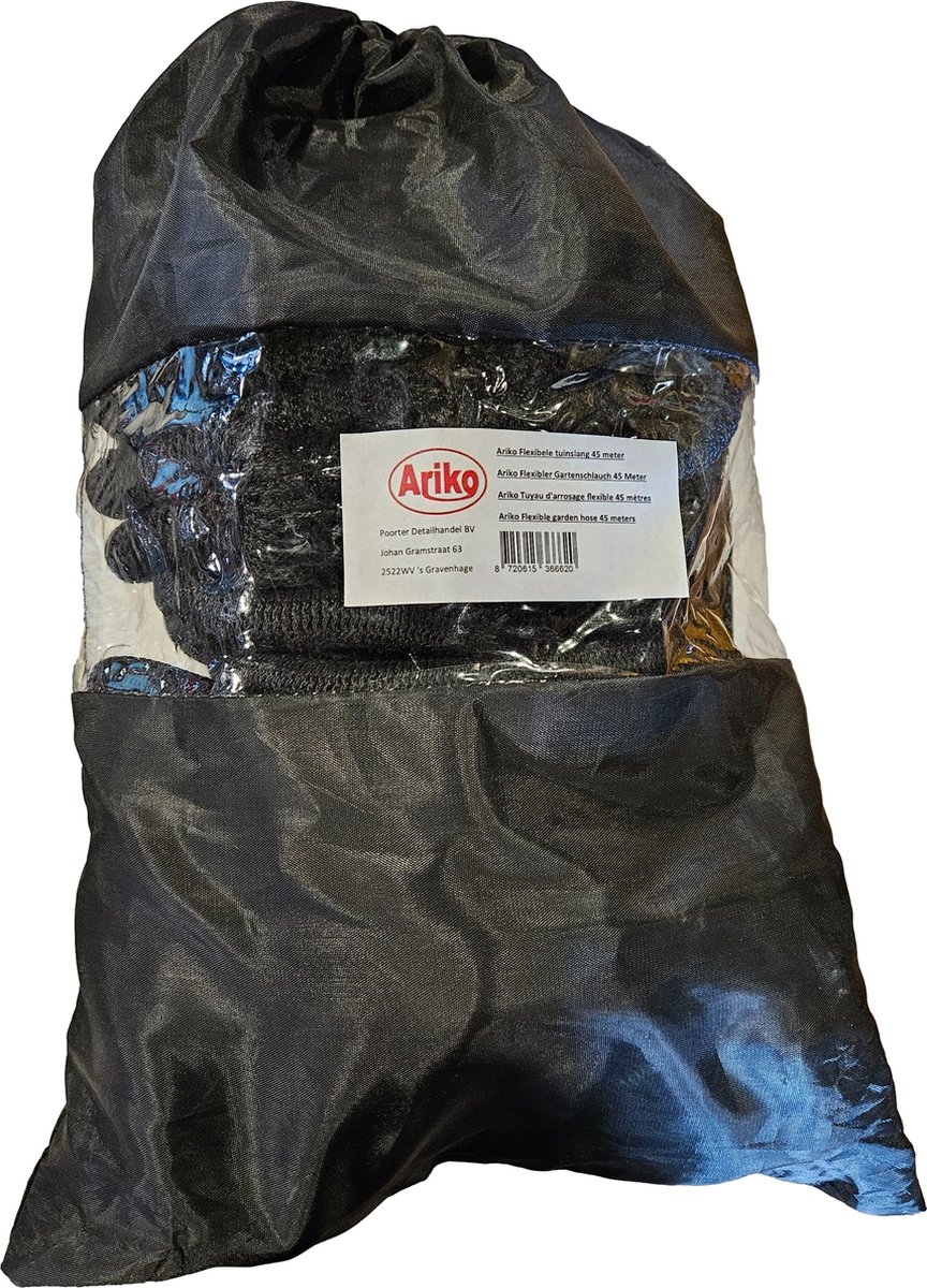 Ariko complete tuinslang set - flexibele tuinslang – 45 meter - incl. sproeikop ophanghaak en opbergzak - Elastische garden hose 45m – uitrekbare tuinslang – tuinsproeier - zwart – foto 2