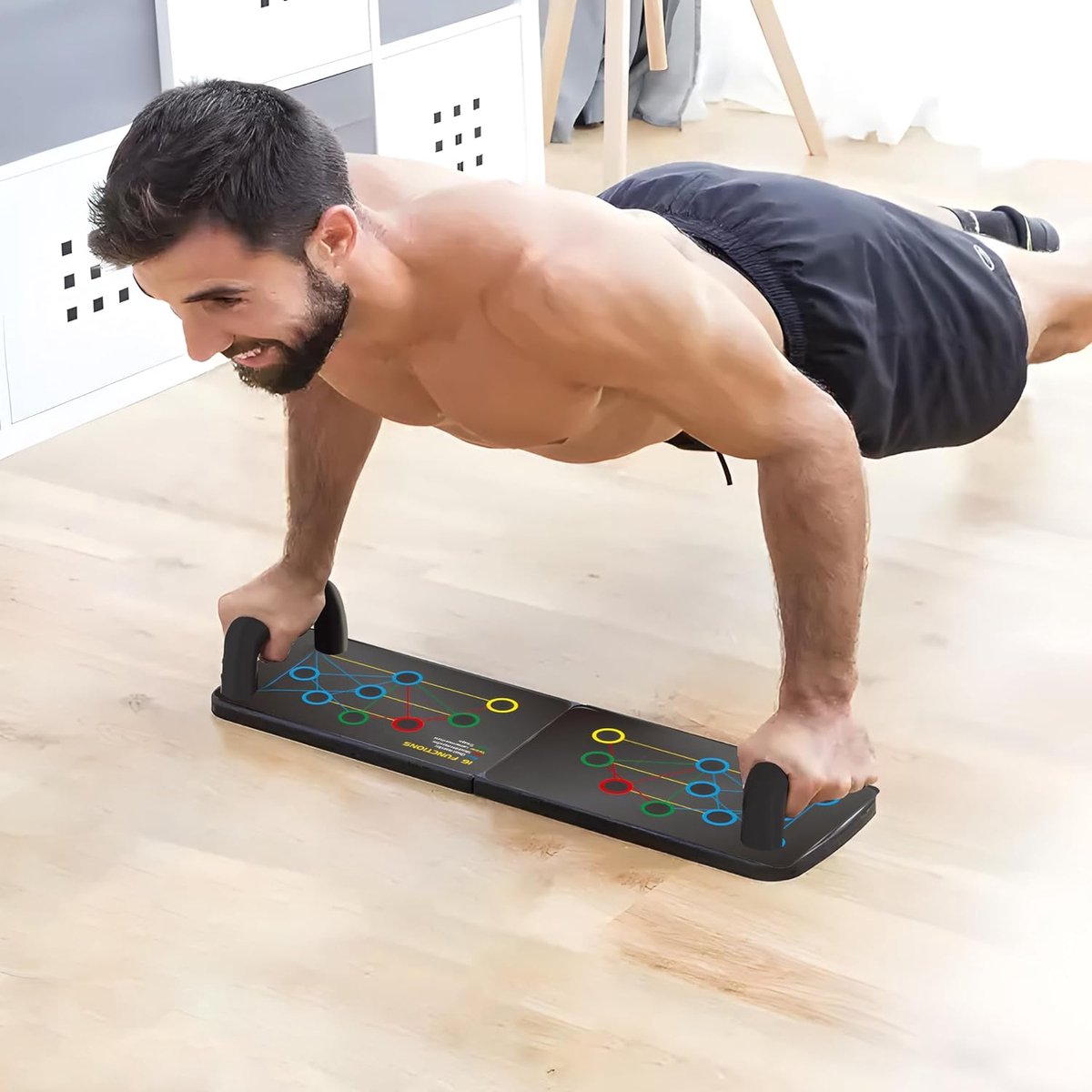 17-in-1 opvouwbare push-upplank met handgreep voor spiertraining, effectief voor mannen, push-upframe (zwart