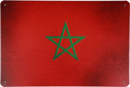 Marokkaanse vlag - Metalen wandbord - Tekstbord - Metal sign - Muurplaat - Mancave decoratie - Marokko - Landen - 20 x 30cm - Cave & Garden