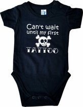 Zwarte romper met "Can't wait until my first tattoo" - 3 maanden - babyshower, zwanger, cadeautje, kraamcadeau, grappig, geschenk, baby, tekst, bodieke
