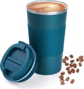 Herbruikbare Thermosbeker voor Warme/Koude Koffie - Dubbelwandig Lekvrij Reismodel 500ML - Geïsoleerde Koffiebeker met Deksel en Splash-Proof Cover - Thermosbeker voor Onderweg