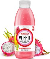 VITHIT Boisson vitaminée - Boisson gazeuse - Immunitea - Faible teneur en sucre - Fruit du Dragon + Yuzu - 12 x 50cl - Pack économique
