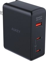 Aukey Omnia II Mix - Reisstekker met verwisselbare EU, US en UK stekkers - 2x USB-C, 1x USB-A - 140 W - Zwart
