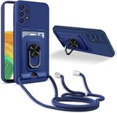 Crossbody hoes Geschikt voor: Samsung Galaxy A33 5G - blauw - siliconen kaarthouder telefoonhoes met Verstelbare ketting riem - Back cover koord lanyard Schokbestendig Hoesje