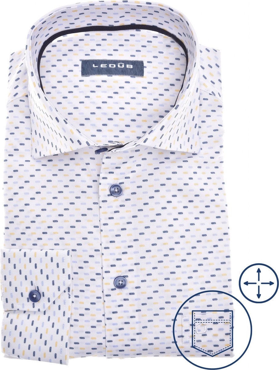 Ledub modern fit overhemd - popeline - donkerblauw dessin - Strijkvriendelijk - Boordmaat: 41