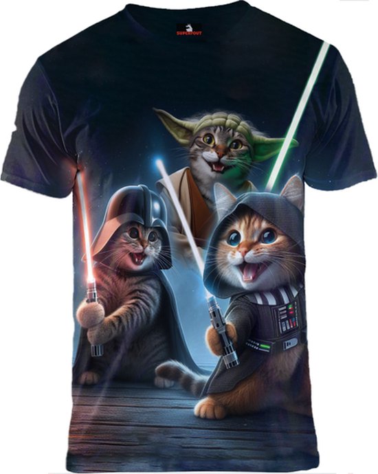 Katten spelen met lightsabers T shirt Maat L Crew neck Festival shirt Superfout . bol