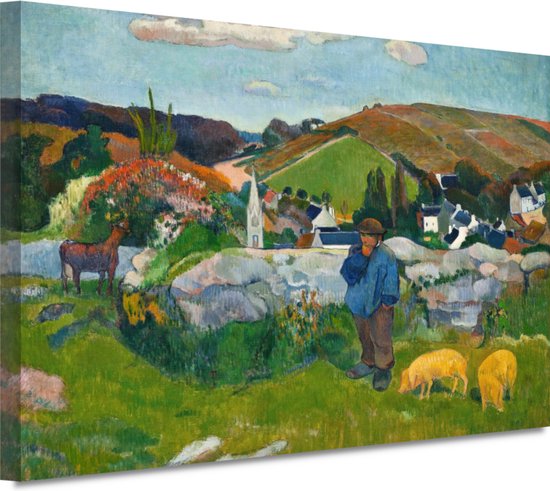 90x60 cmDe varkenshoeder - Paul Gauguin wanddecoratie - Landschap wanddecoratie - Schilderij op canvas Natuur - Landelijk schilderij - Canvas schilderij - Muurkunst 90x60 cm
