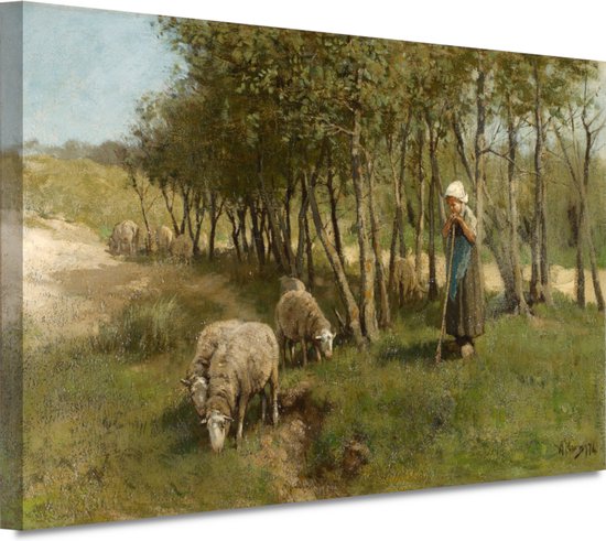 Schaap in Dekkersduin - Anton Mauve portret - Schaap portret - Schilderijen canvas Dier - Modern schilderij - Canvas schilderij woonkamer - Wanddecoratie woonkamer 100x75 cm