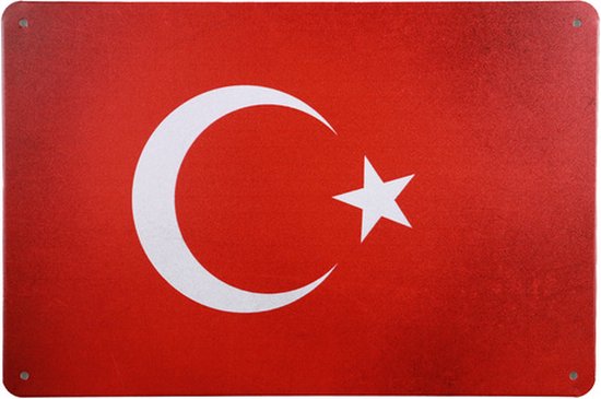 Metalen wandbord - Turkse vlag - Metal sign - Tekstbord - Metalen bordje - Muurplaat - Mancave decoratie - Turkije - 20 x 30cm - Cave & Garden