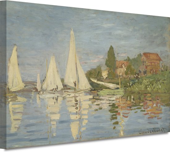 Regattas in Argenteuil - Claude Monet portret - Zeilboten wanddecoratie - Schilderij op canvas Transport - Vintage schilderij - Schilderijen op canvas - Wanddecoratie 90x60 cm