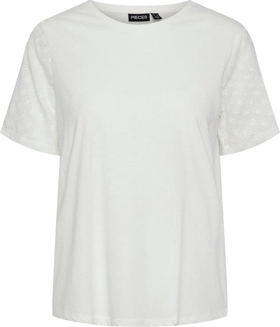 Pieces T-shirt Pcandrea Ss Embrodery T-shirt Bc 17148938 Cloud Dancer Dames Maat - XL