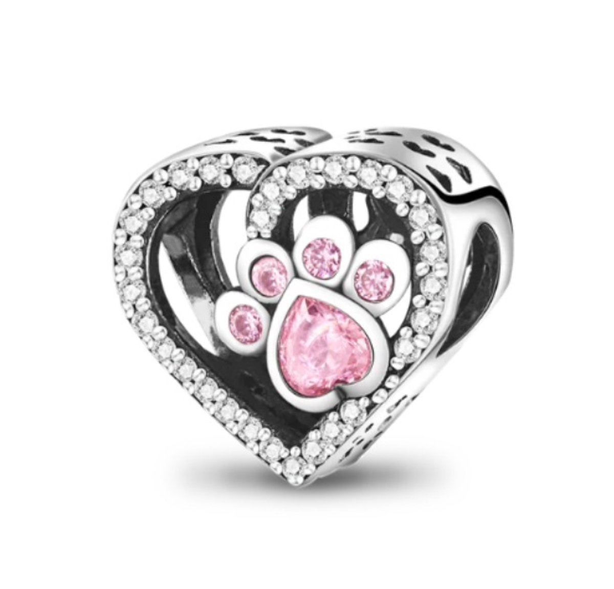 Hartvormige Pootafdruk Bedel - Voor Bedelarmband - Zilver - RomyStones