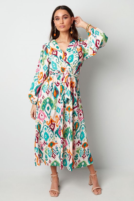 Lange jurk met print en ceintuur - nieuwe collectie - lente/zomer - dames - groen - maat M