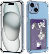Schokbestendig TPU Hoes Kaarthouder Geschikt voor: iPhone 15 - Transparant - Hoesje met Achterkant Pasjeshouder