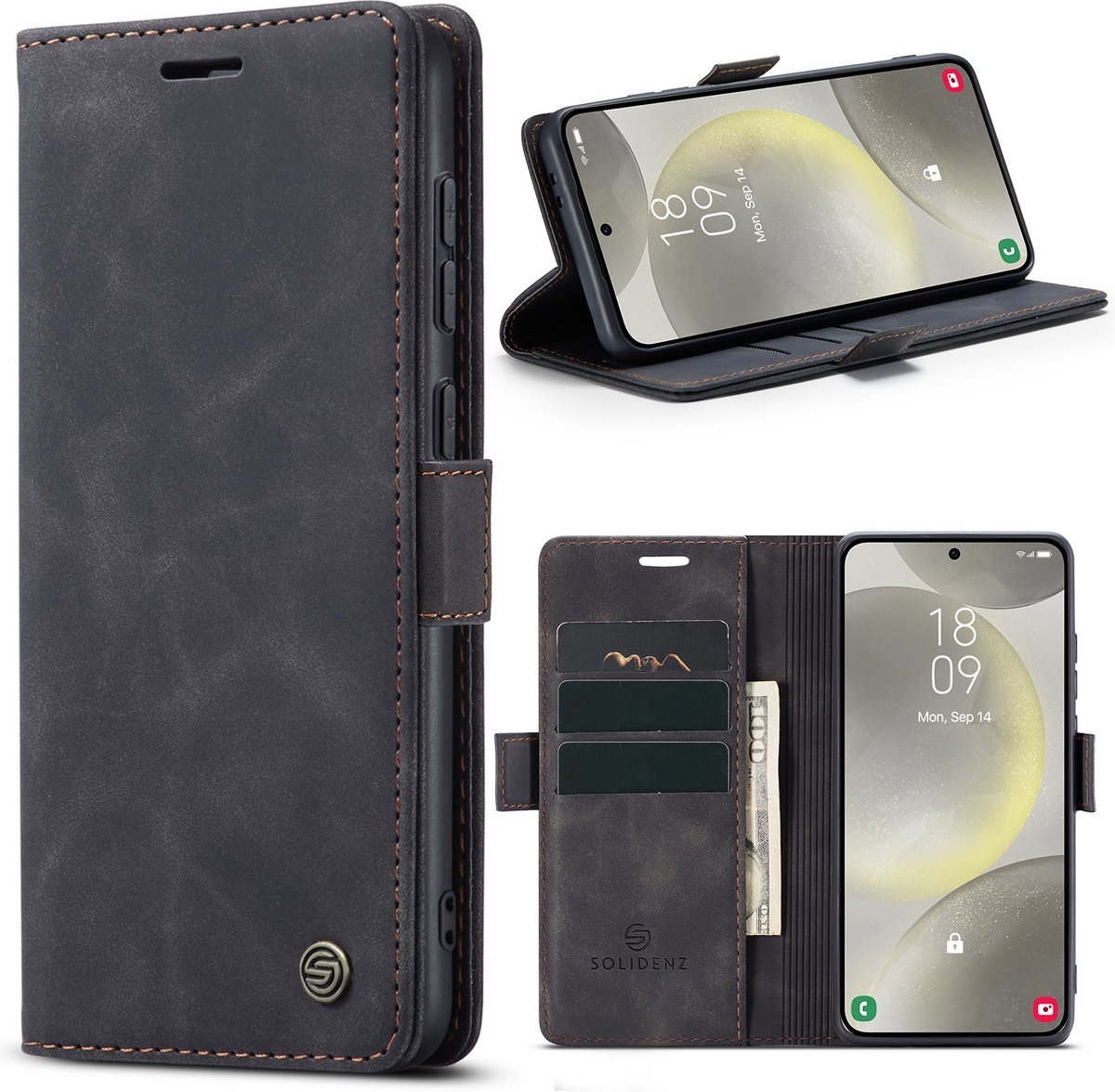 Geschikt voor Samsung Galaxy A15 hoesje - Solidenz Bookcase A15 - Telefoonhoesje A15 met pasjeshouder - Cover Urban Book - Zwart