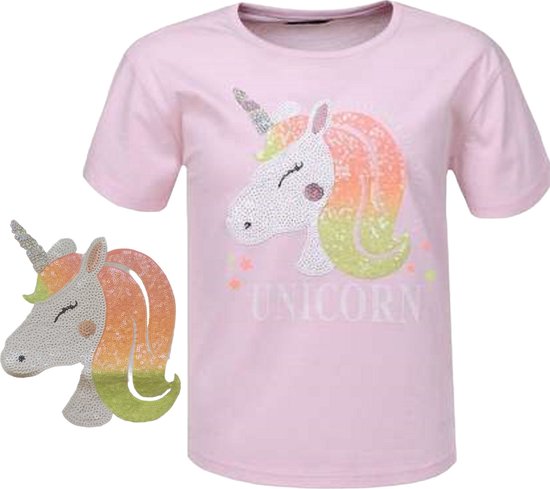 Glo-story t-shirt licht roze unicorn glitter lovers 164