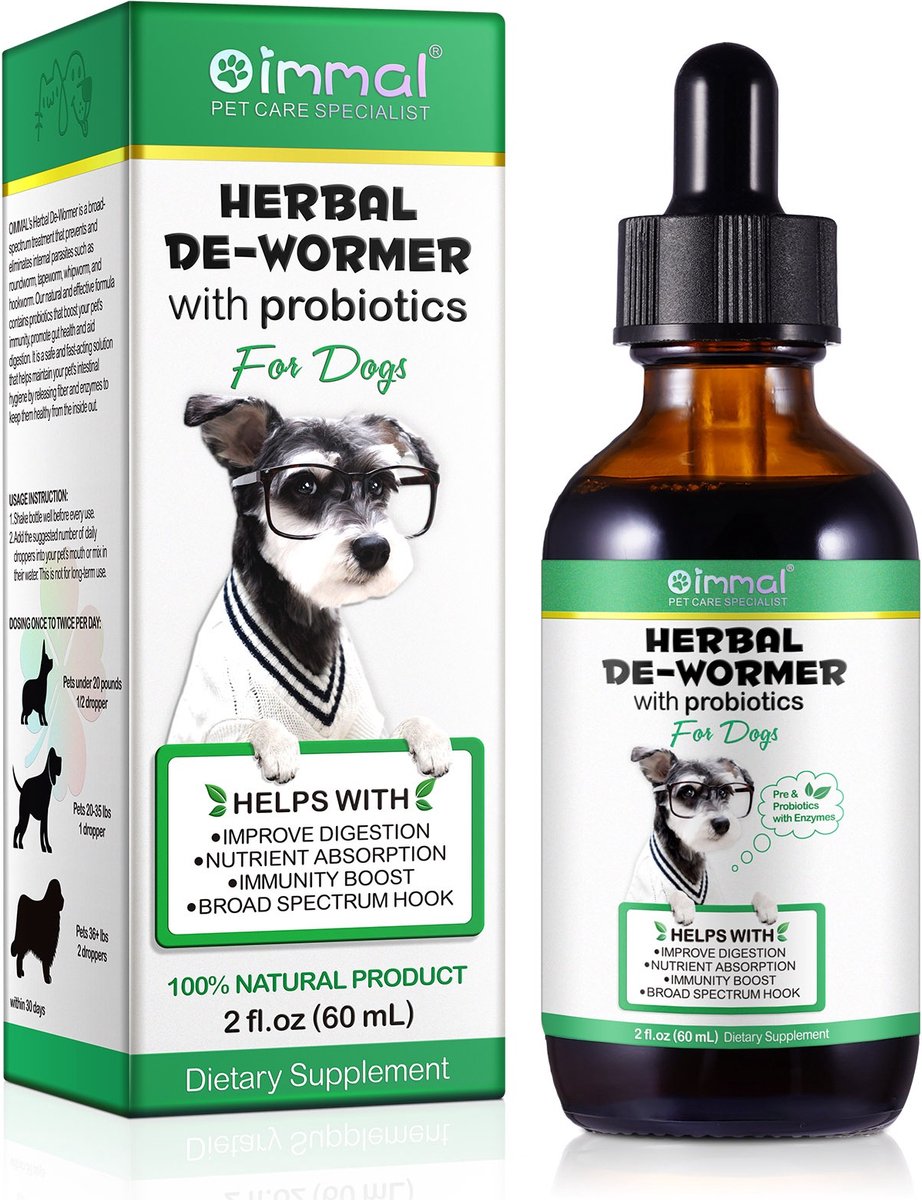 HERBAL DE-WORMER - voedingssupplement en ontworming voor de hond op basis van natuurlijke ingredienten - wormenkuur tegen lintworm, spoelworm, zweepworm en haakworm - 60 ml