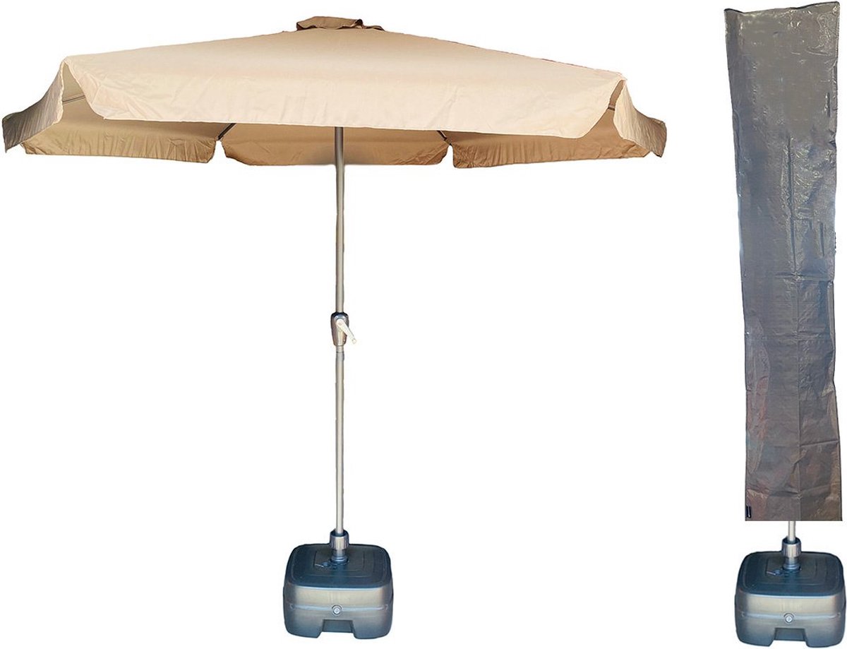 CUHOC - Parasol Urban Taupe - Ø300cm + Verrijdbare Parasolvoet + Parasolhoes