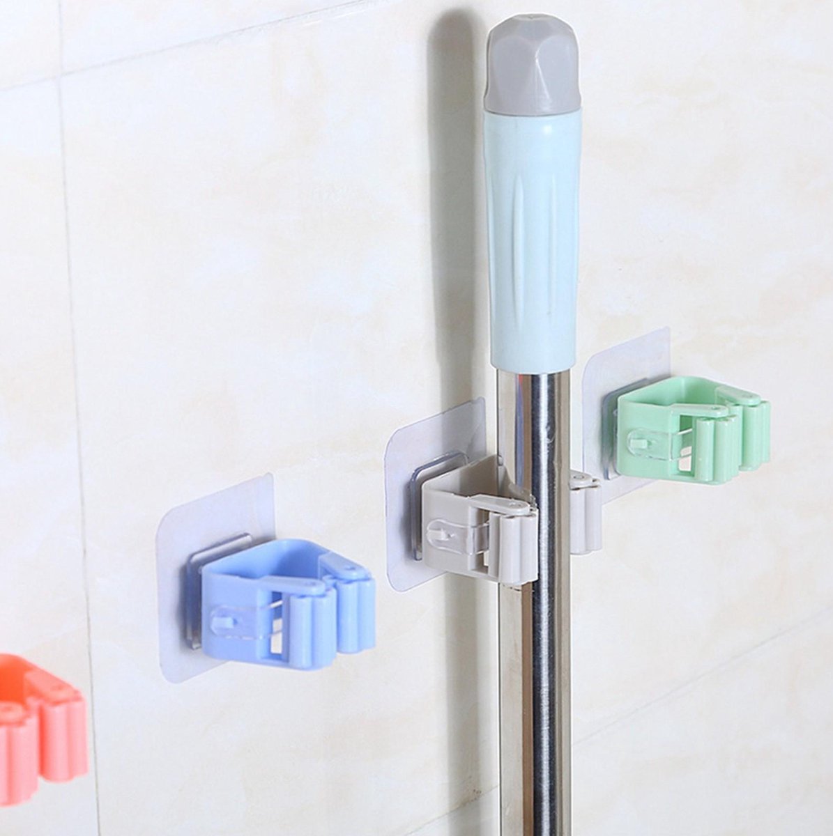 4 Stuks - Bezem Ophangsysteem - Bezemhouder - Gereedschapshouder - Zelfklevend Mop Houder - Badkamer accessoires - Keuken Opbergrek - LOUZIR