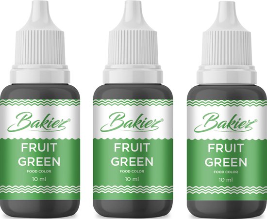 Bakiez® Voedingskleurstof Fruit Green - Kleurstof bakken - Kleurstof voor taart - Kleurstof voeding - 3 x 10 ml - groen