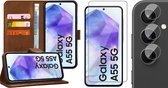 Hoesje geschikt voor Samsung Galaxy A55 - Screenprotector Glas & Camera - Portemonnee Book Case Bruin